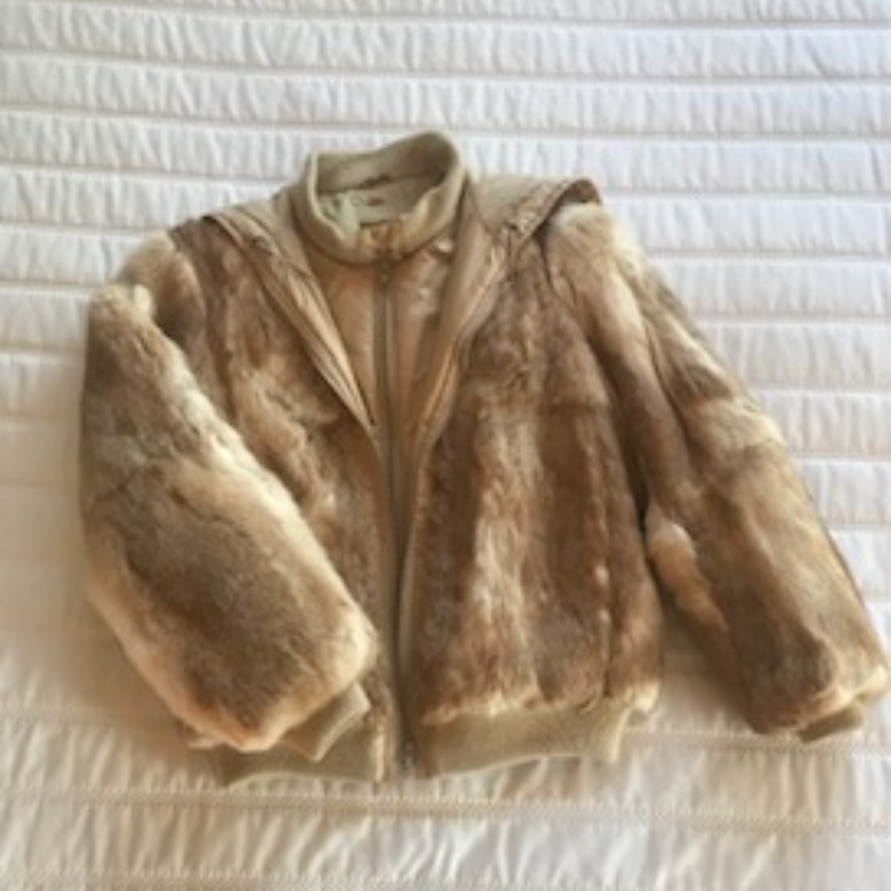 Rabbit fur hooded jacket. Women's large